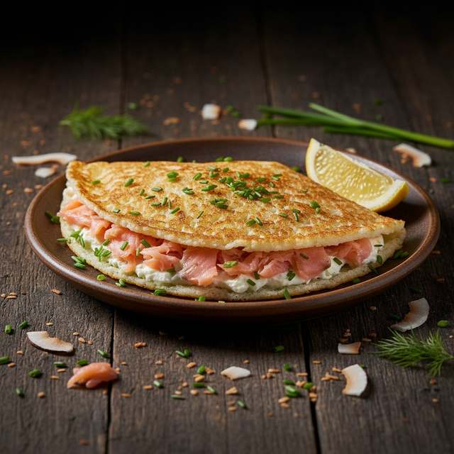 Tapioca de Coco com Salmão Desfiado