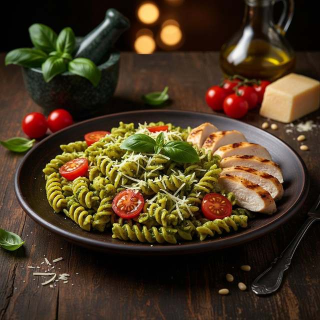 Macarrão ao Pesto com Frango