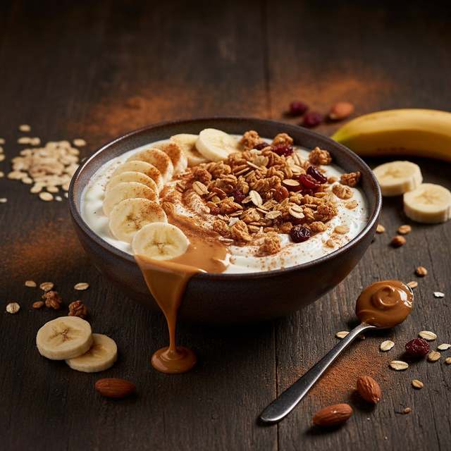 Iogurte Grego com Pasta de Amendoim e Banana