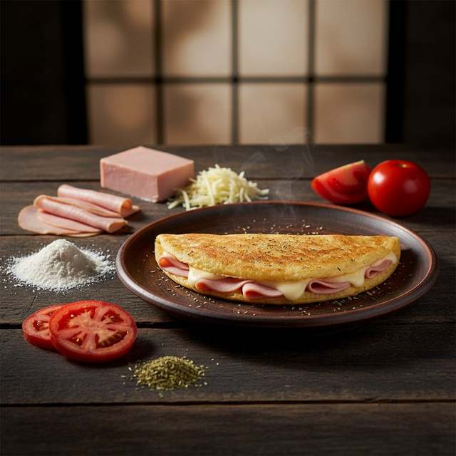 Tapioca Recheada com Queijo e Presunto de Peru