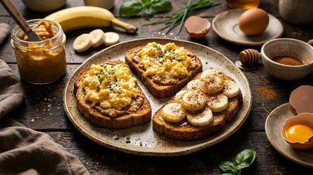 Torrada Integral com Ovo e Pasta de Amendoim