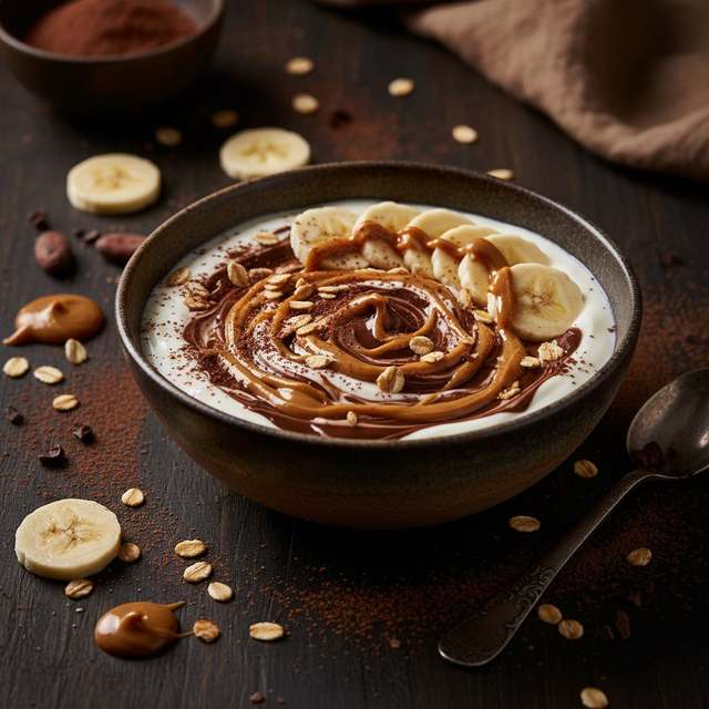 Iogurte Grego com Pasta de Amendoim e Cacau