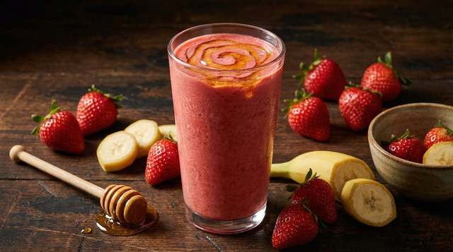 Batida Proteica de Morango, Banana e Mel